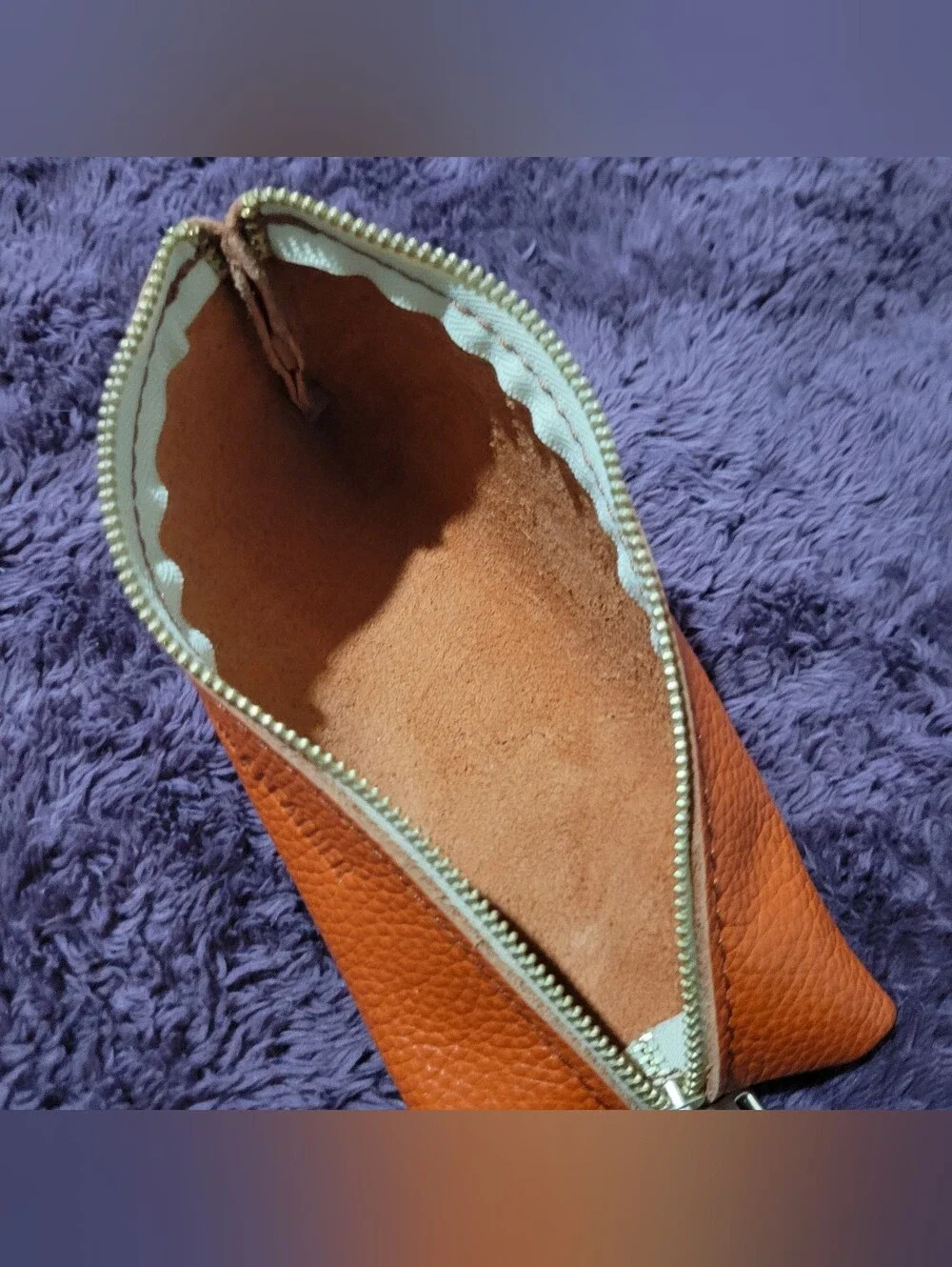 Portland Leather Orange Pebbled Leather Zip Cosmetic Case